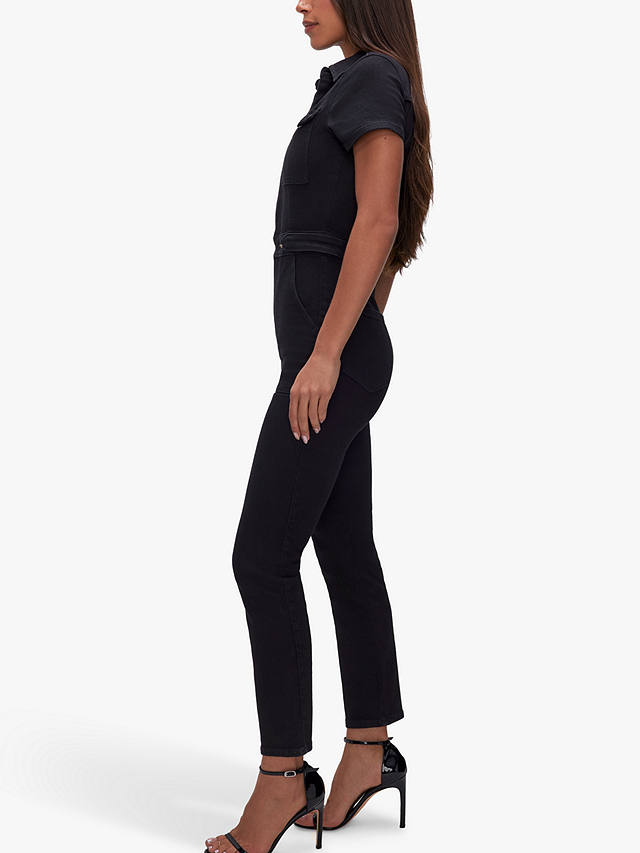Good American Short Sleeve Denim Jumpsuit, Black