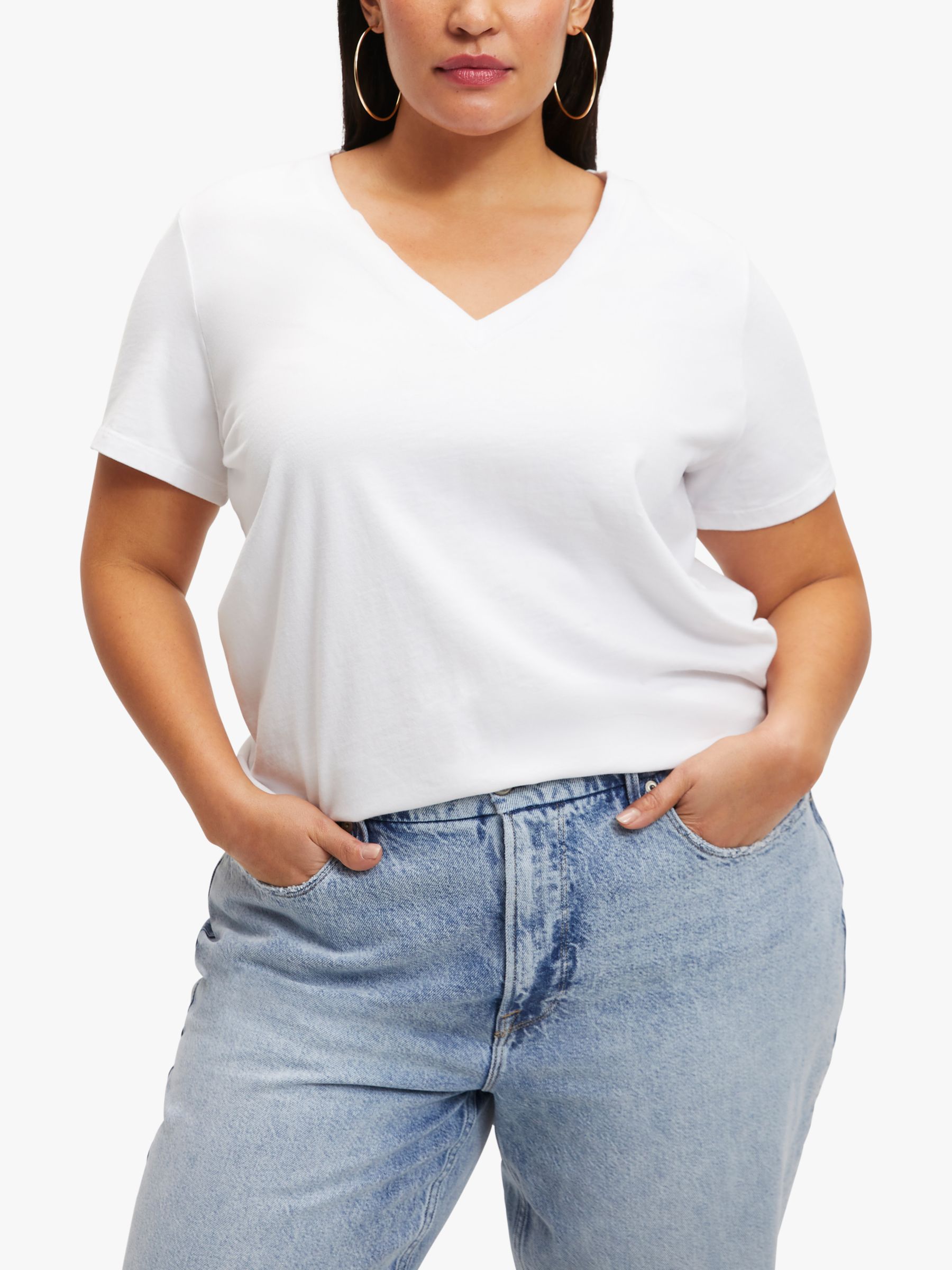 Good American Heritage Plain V-Neck T-Shirt, White, XS