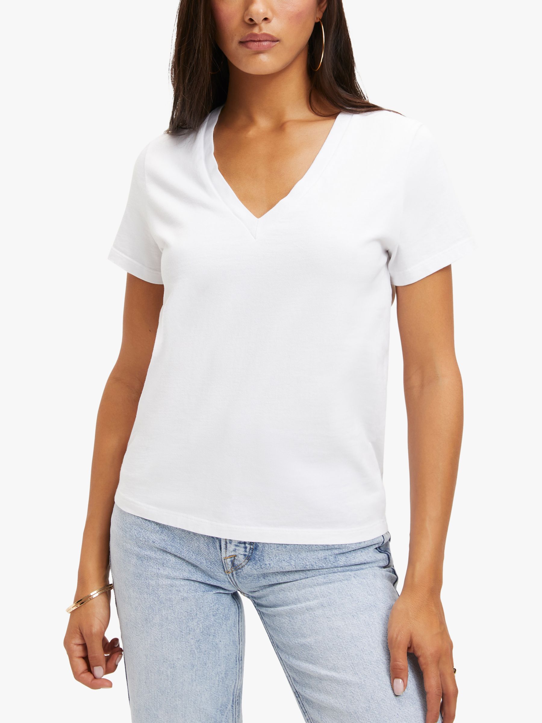 Good American Heritage Plain V-Neck T-Shirt, White, XS