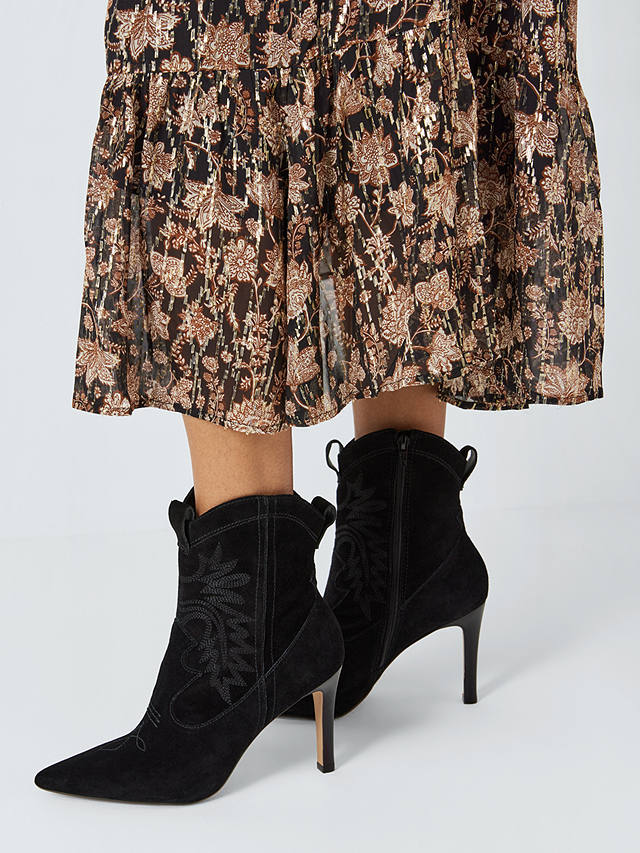 AND/OR Octavio Suede Stiletto Heel Western Ankle Boots, Black at John ...
