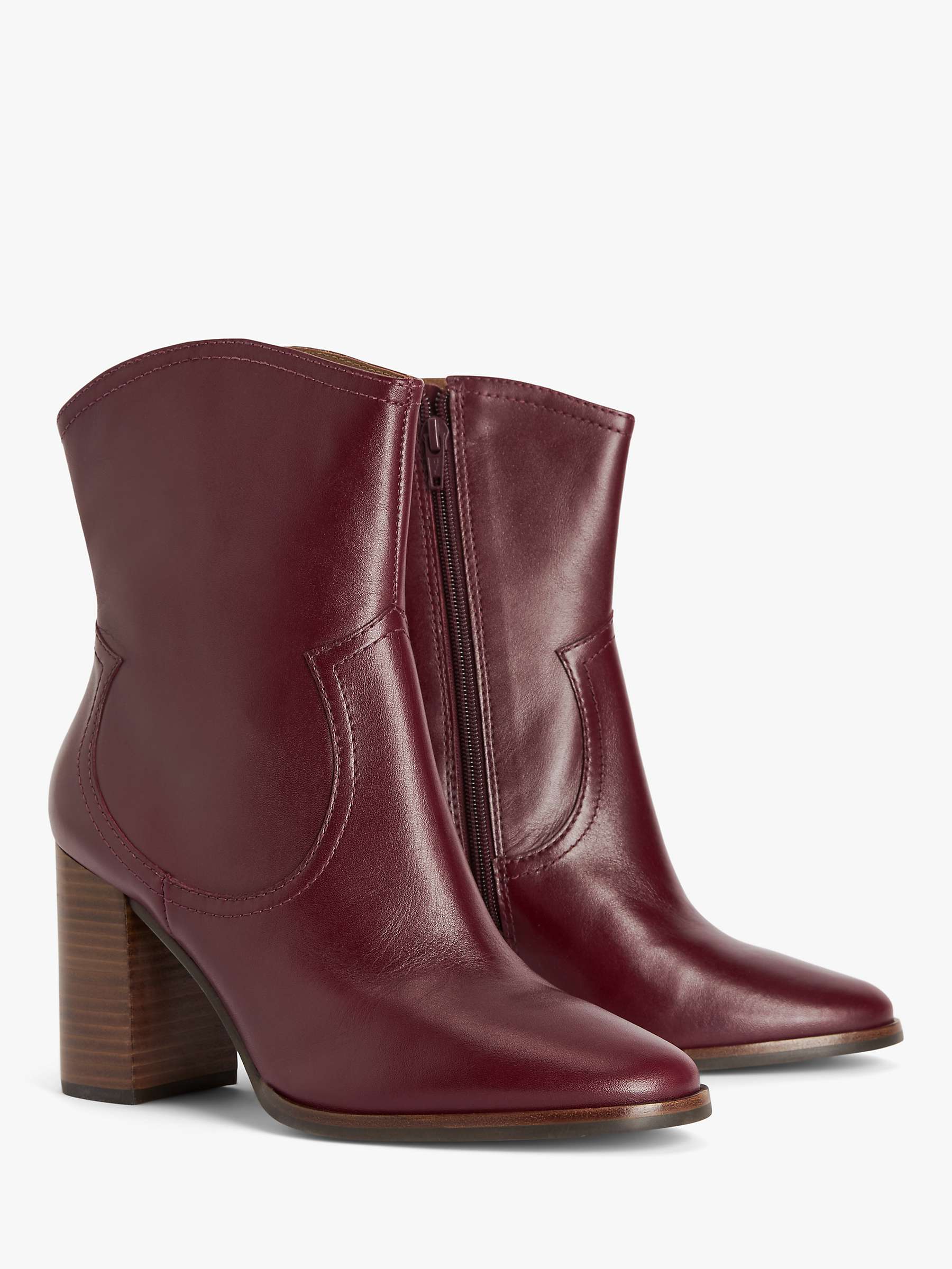 Buy AND/OR Otto Leather Dressy Block Heel Ankle Boots, Berry Online at johnlewis.com
