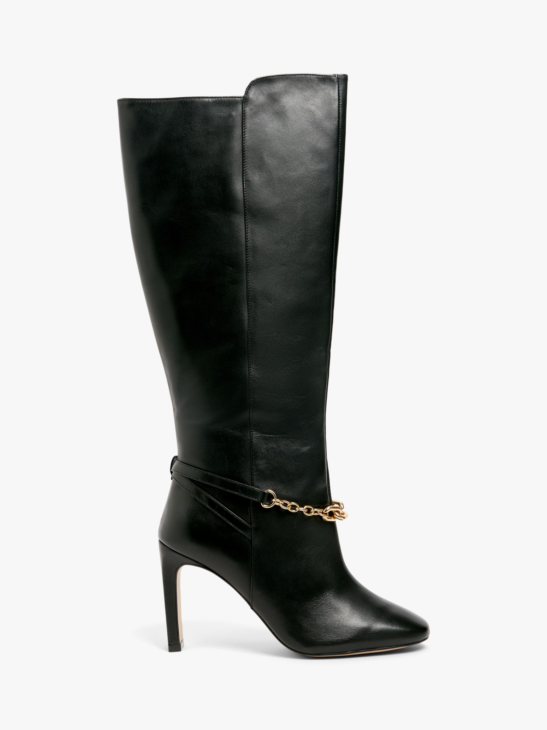 John Lewis Sapphire Chain Detail High Heel Long Boots, Black, 6