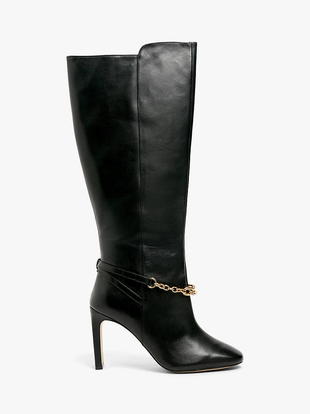 John Lewis Sapphire Chain Detail High Heel Long Boots, Black