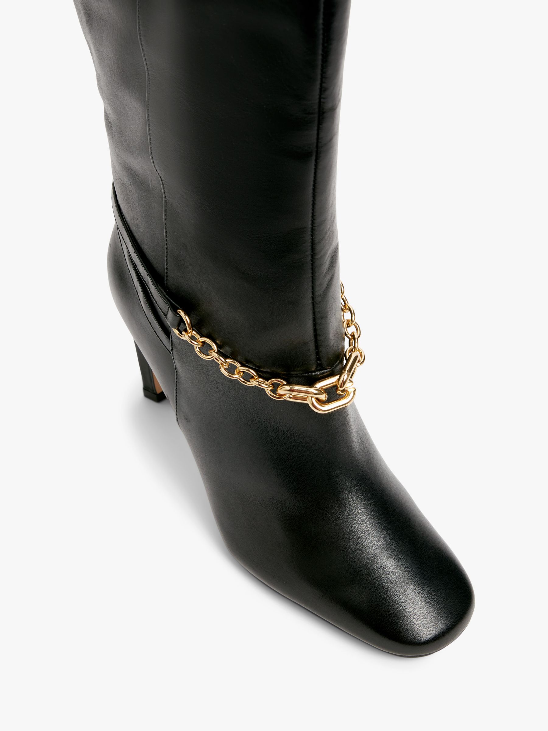 John Lewis Sapphire Chain Detail High Heel Long Boots, Black, 6