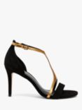 John Lewis Maryland Suede High Heel Dressy T-Bar Sandals, Black/Gold