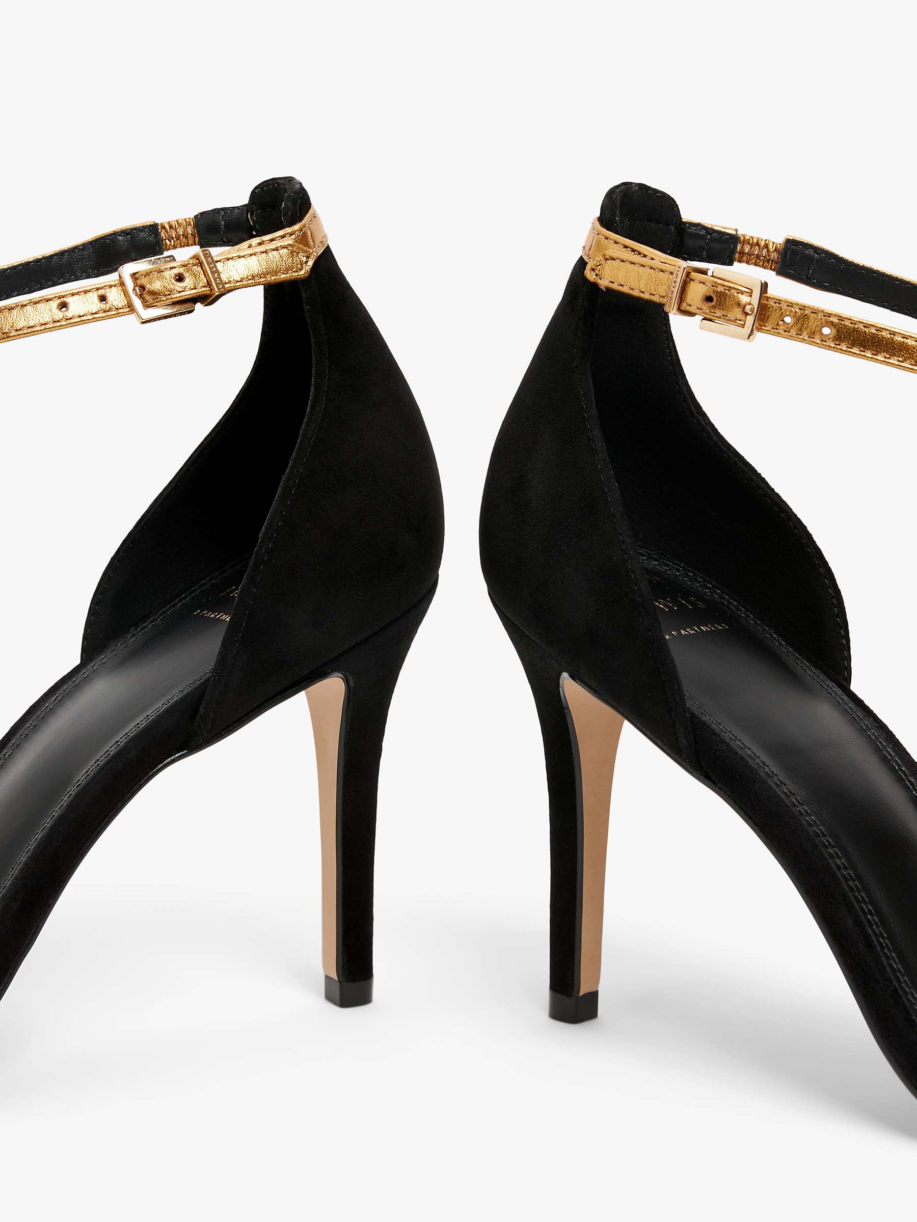 Buy John Lewis Maryland Suede High Heel Dressy T-Bar Sandals, Black/Gold Online at johnlewis.com