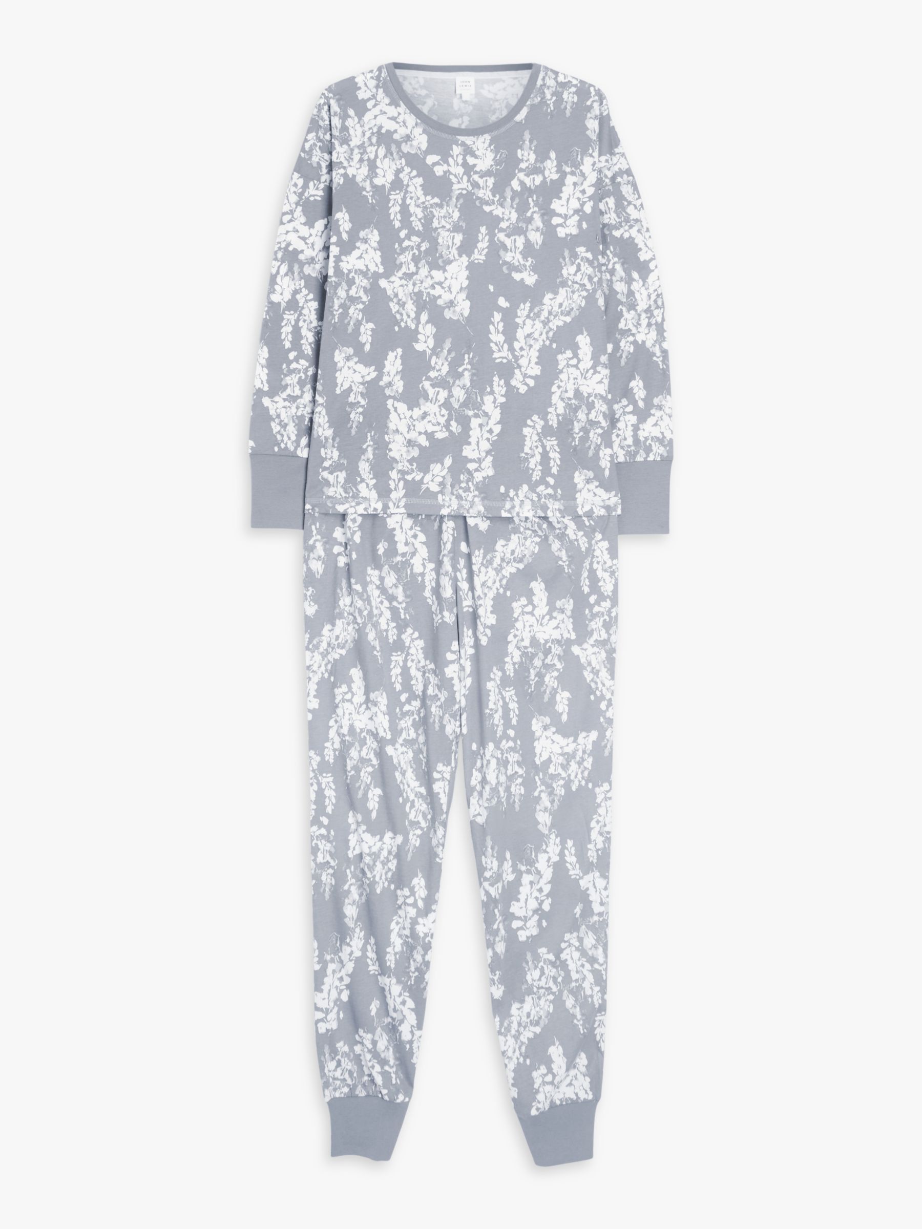 John Lewis Wisteria Jersey Pyjama Set, Grey at John Lewis & Partners