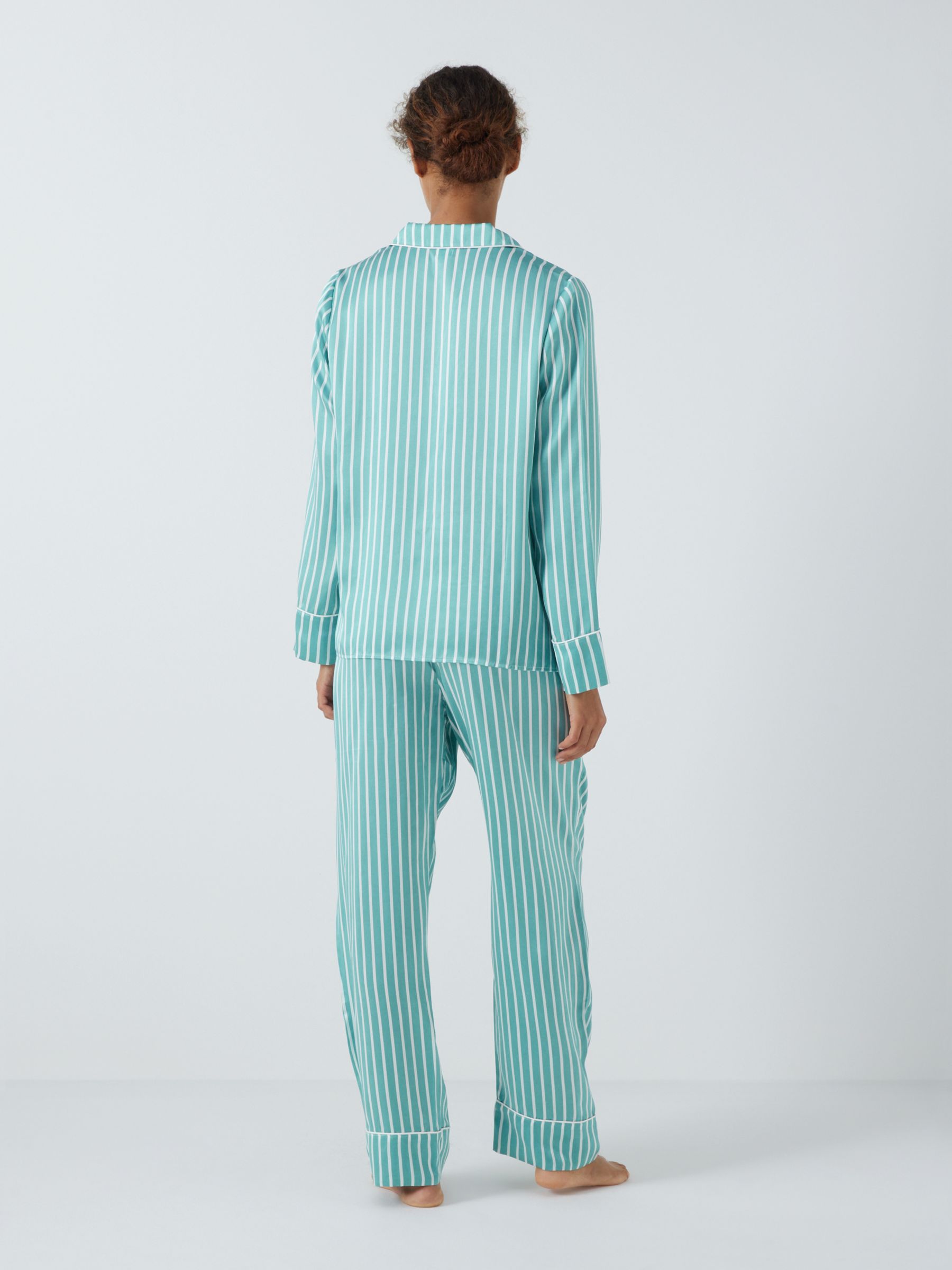 John Lewis Silk Stripe Shirt Pyjama Set, Teal at John Lewis & Partners