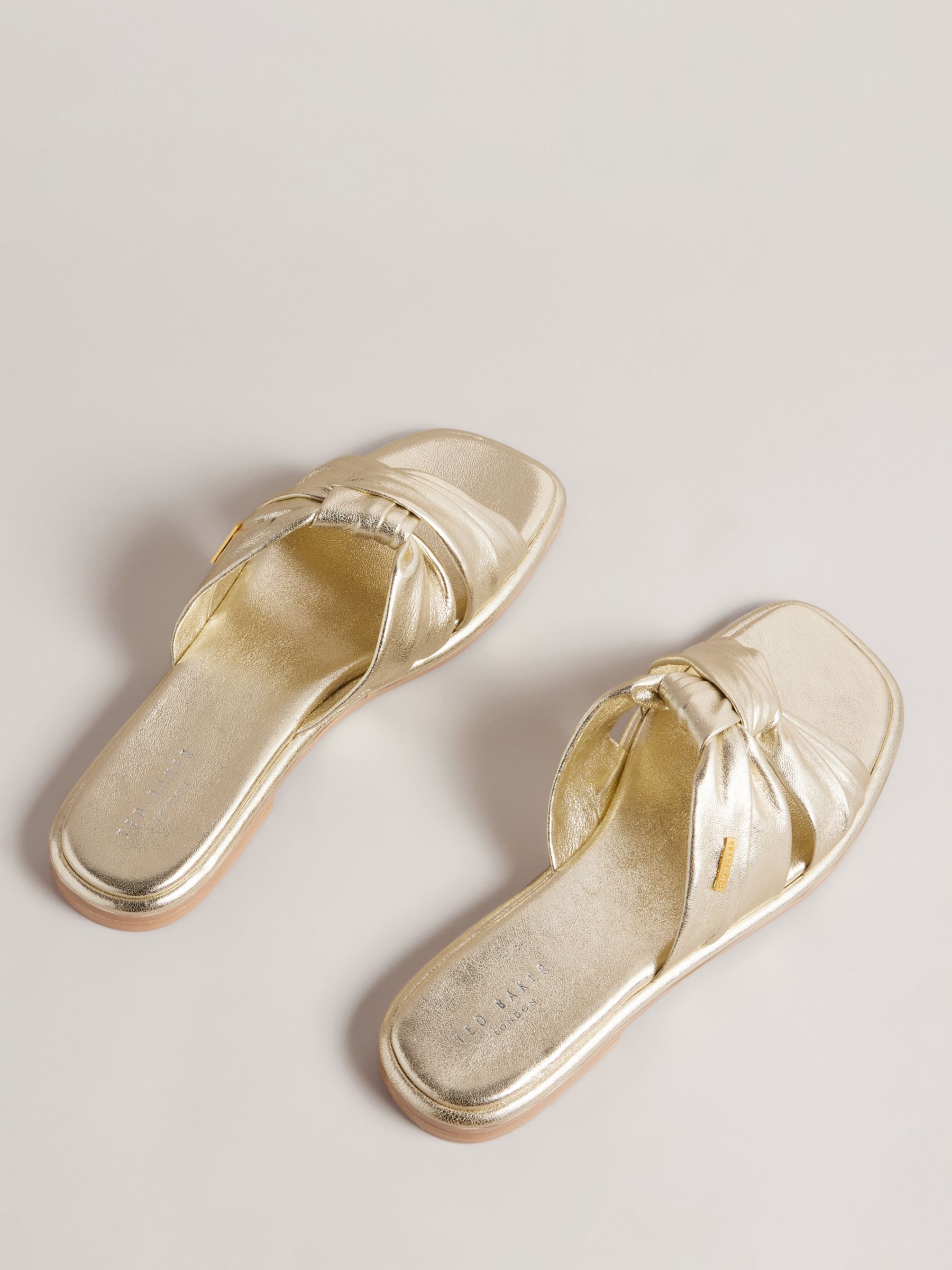 Ted Baker Ashiyu Knot Detail Leather Slider Sandals, Gold, 3