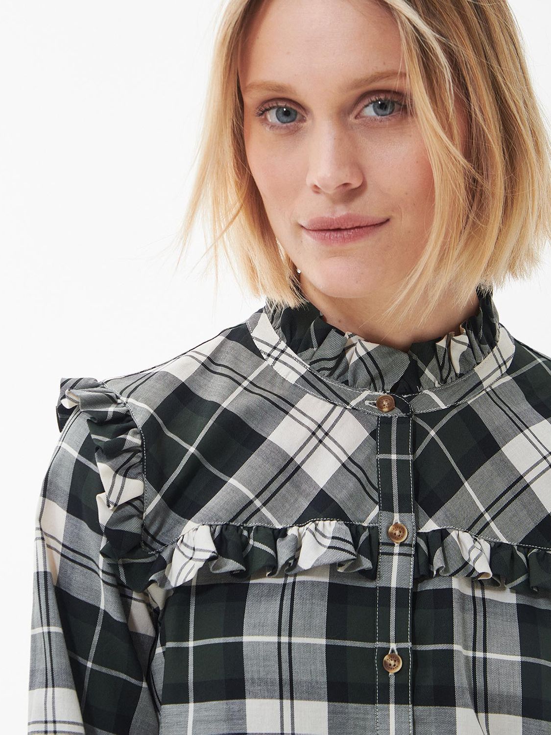 Barbour Angelina Poplar Tartan Shirt, Black/Multi at John Lewis & Partners