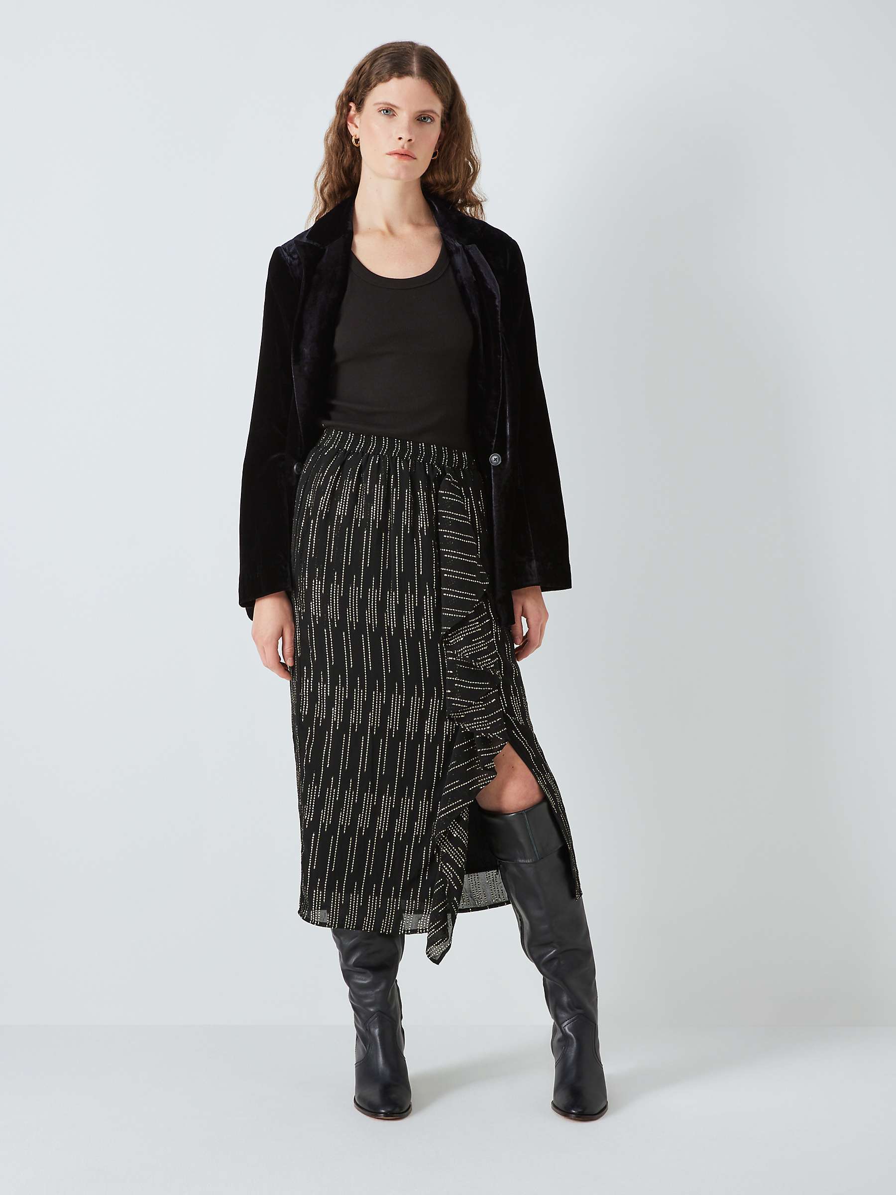 Buy AND/OR Amy Metallic Stripe Skirt, Black Online at johnlewis.com