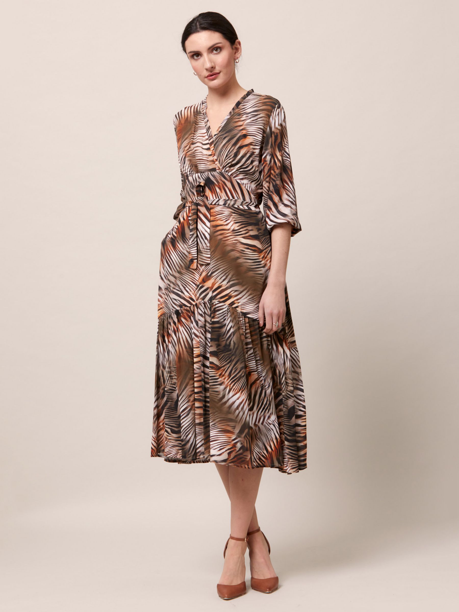 Helen McAlinden Beverly Zebra Print Midi Dress, Brown/Multi, 12
