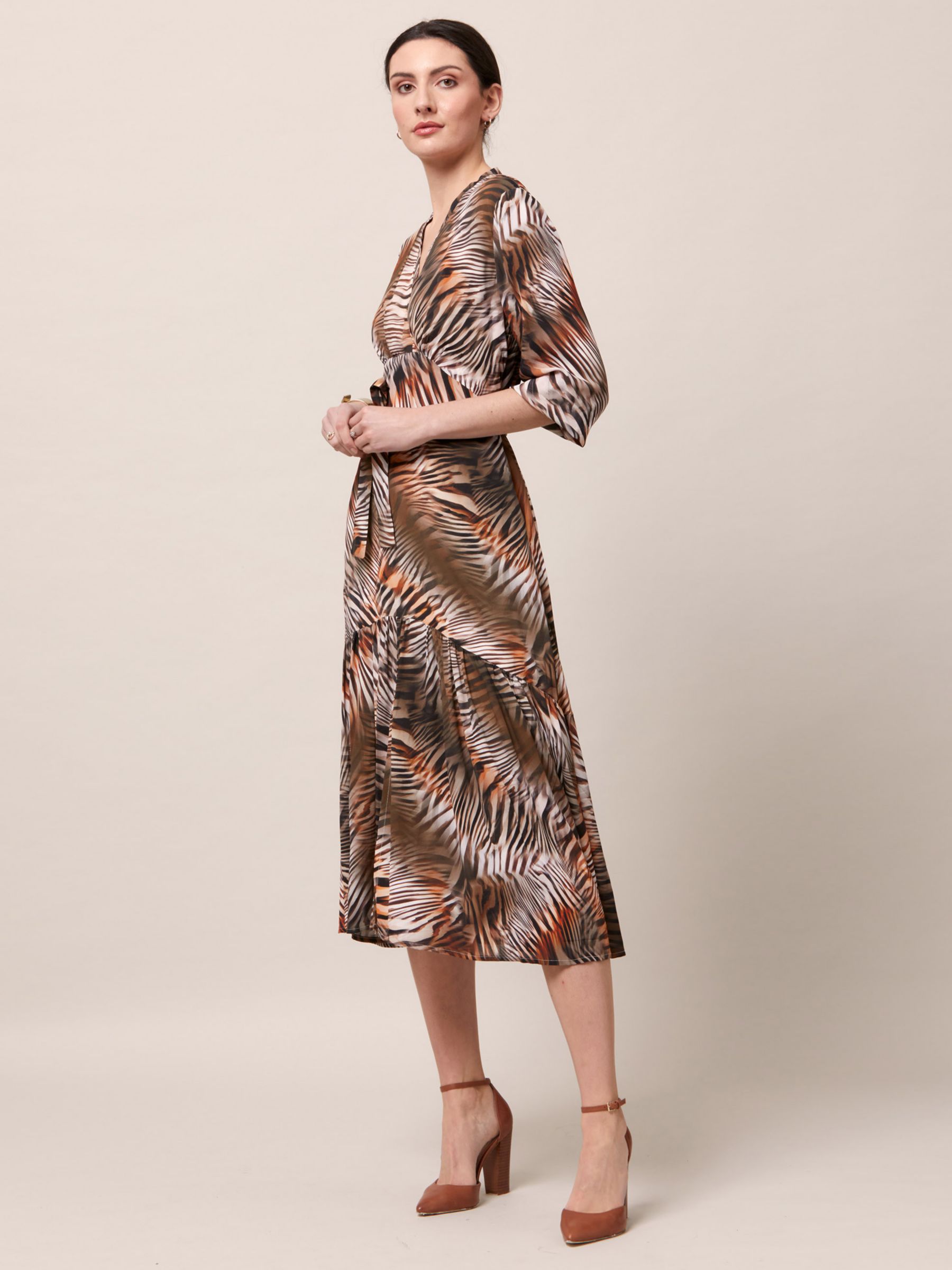 Helen McAlinden Beverly Zebra Print Midi Dress, Brown/Multi, 12