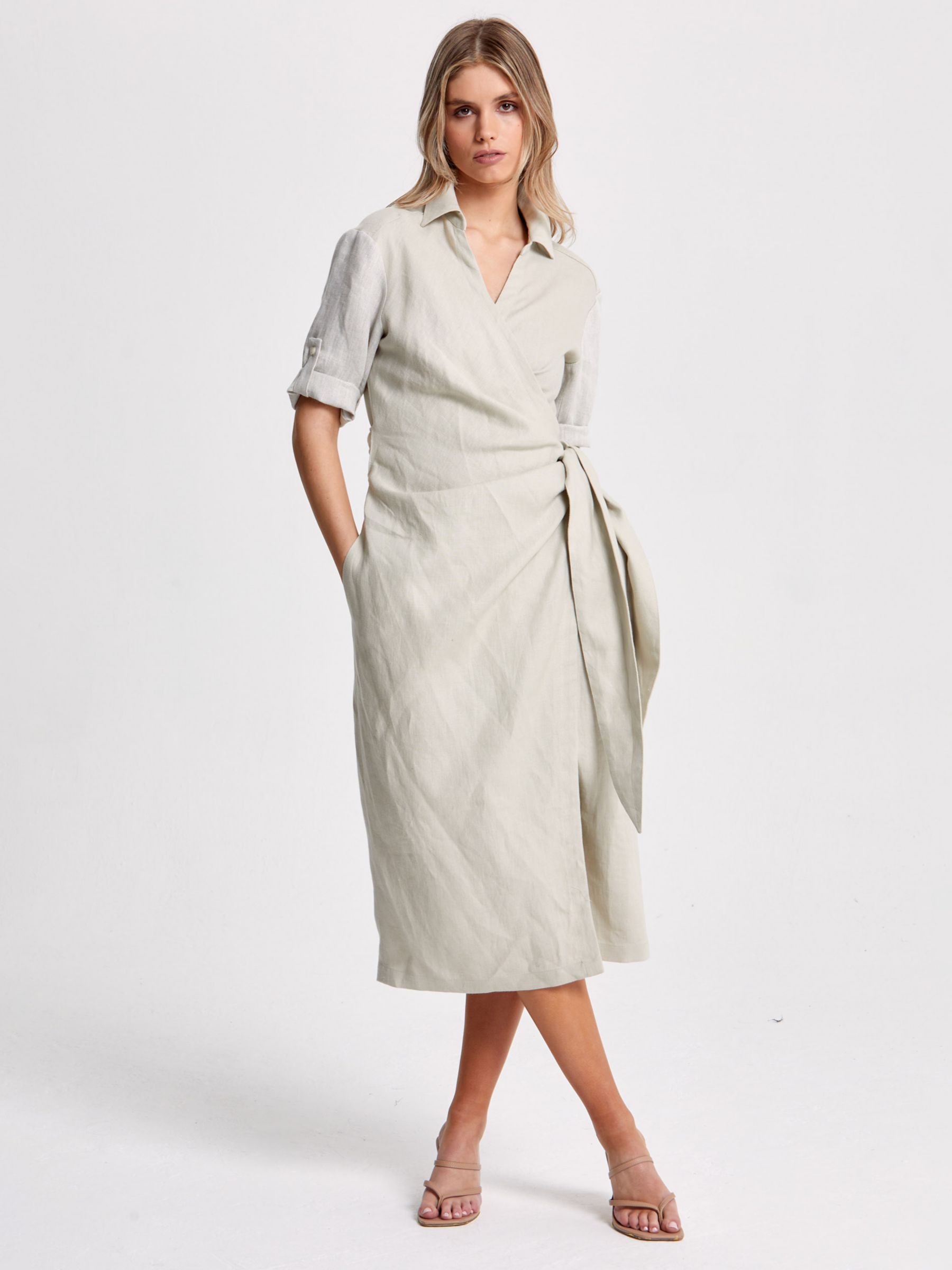 Helen McAlinden Leonne Plain Linen Wrap Dress, Oatmeal