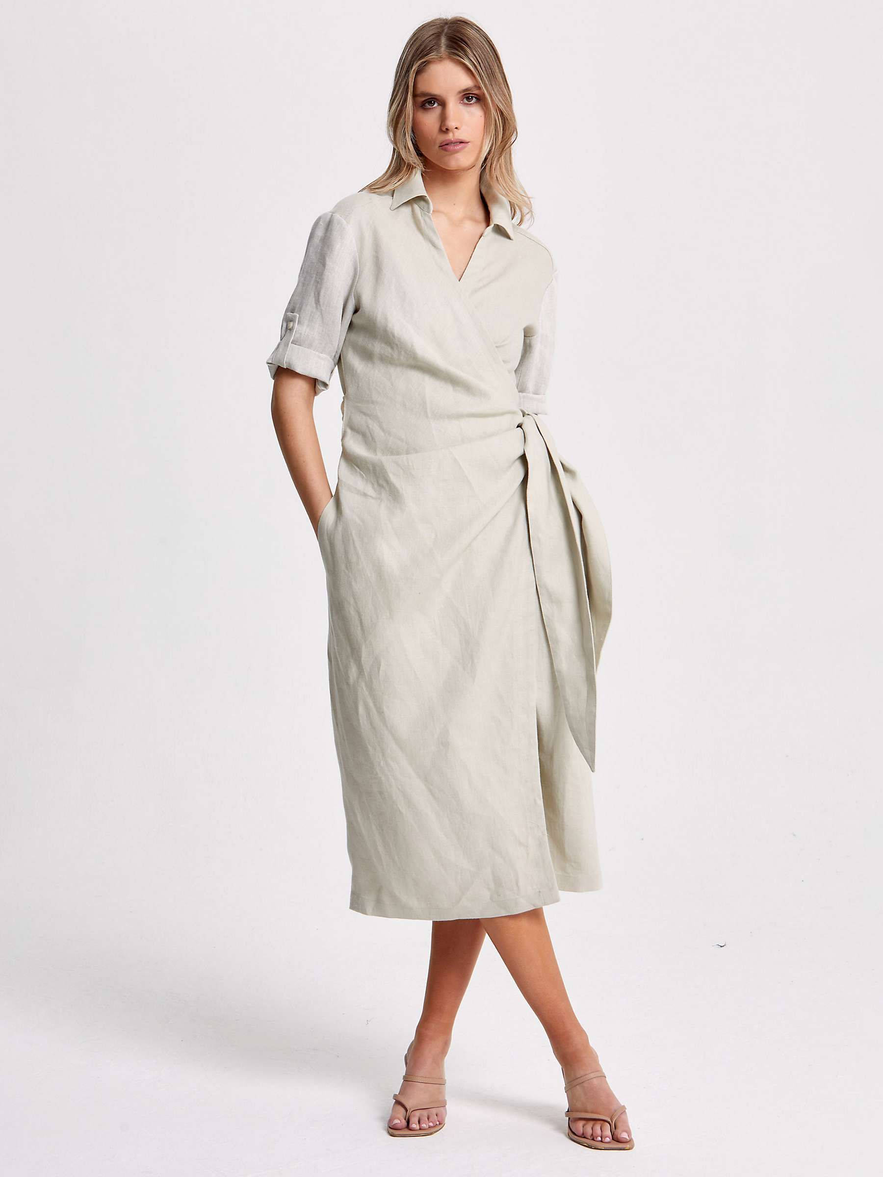 Buy Helen McAlinden Leonne Plain Linen Wrap Dress, Oatmeal Online at johnlewis.com
