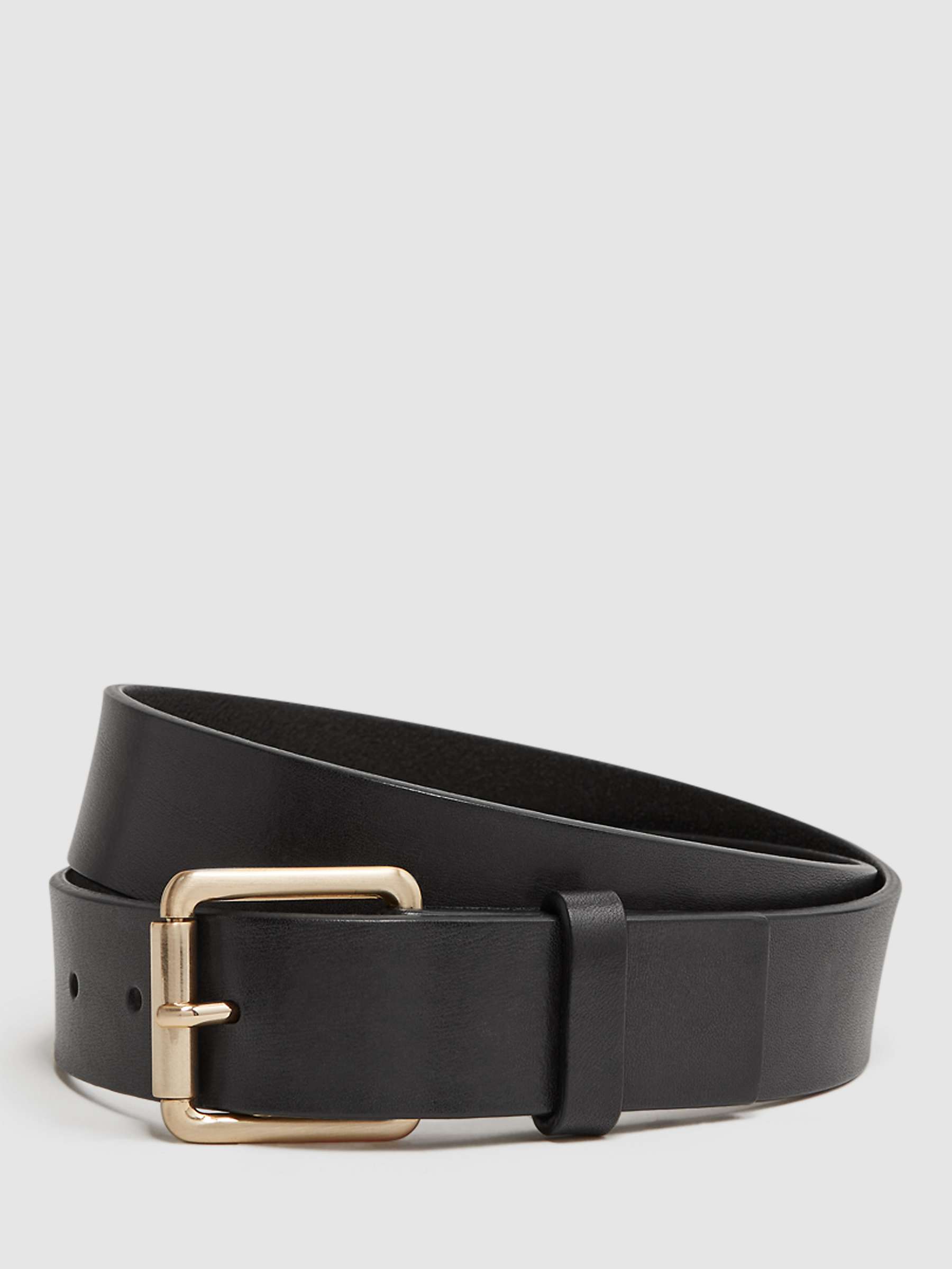 Reiss Grayson Leather Belt, Black at John Lewis & Partners