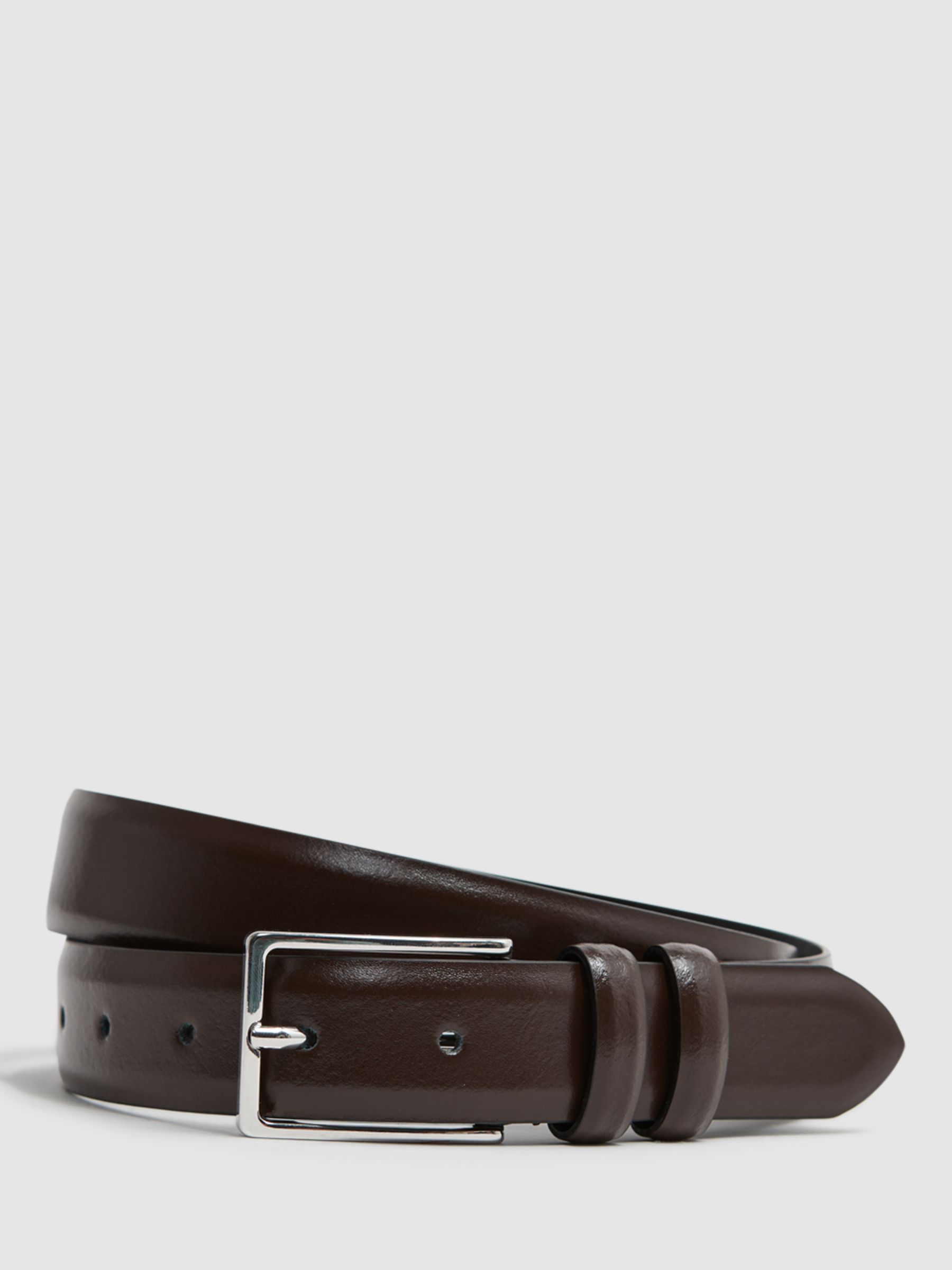 Reiss Dante Leather Belt, Chocolate, 28R