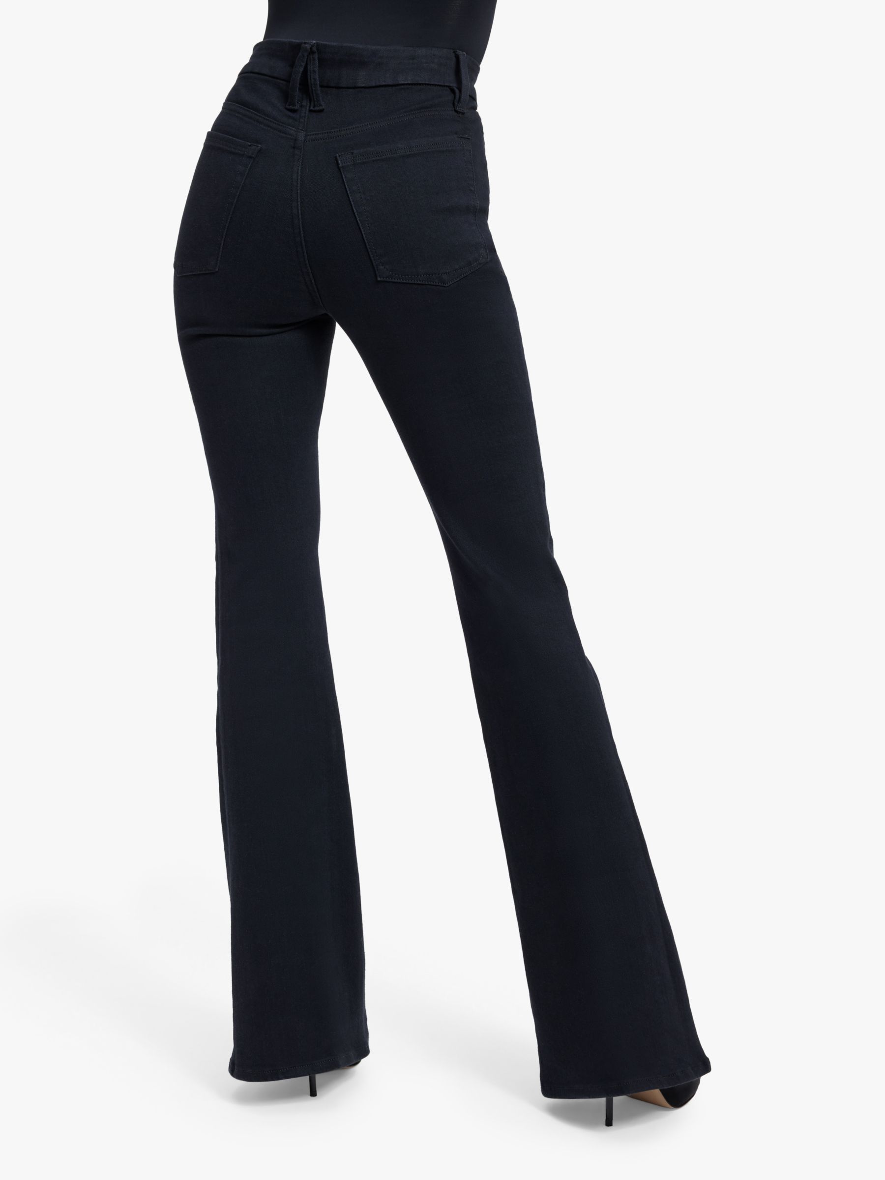 Good American Powerstretch Pull On Flared Jeans, Black at John Lewis ...