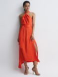 Reiss Petite Evelyn Satin Halter Dress, Orange