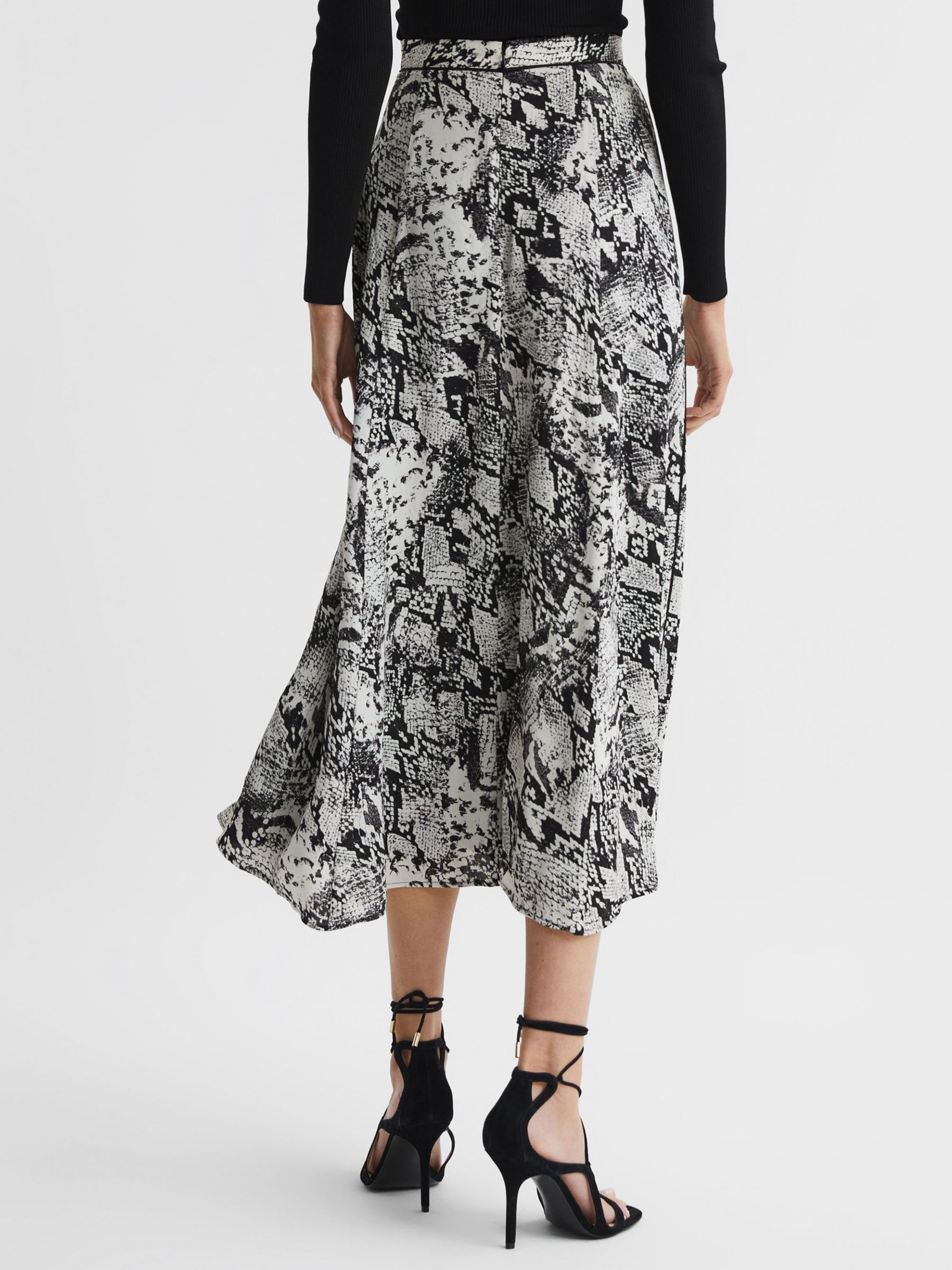 Reiss Katia Snake Print Midi Skirt, Black/White at John Lewis & Partners
