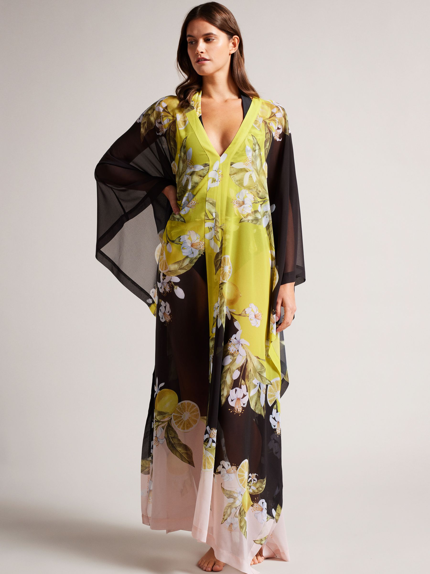 Ted Baker Sopheya Long Kaftan, Black/Multi at John Lewis & Partners