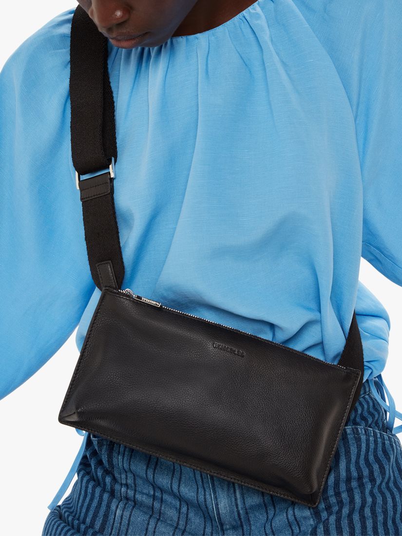 Whistles Kai Leather Double Pouch Bag, Black at John Lewis & Partners
