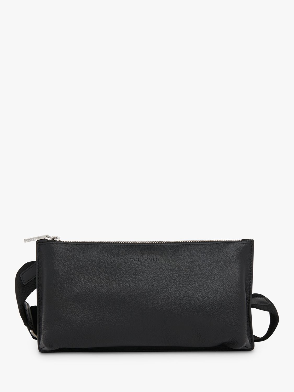 Whistles Rae Flat Leather Double Pouch Bag, Black at John Lewis & Partners