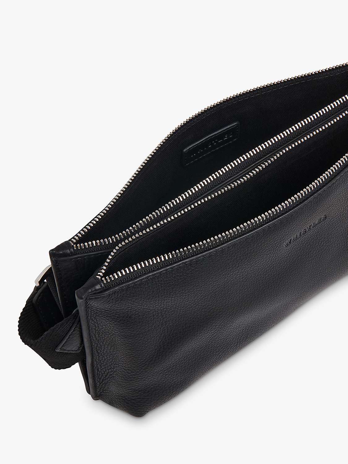 Whistles Rae Flat Leather Double Pouch Bag, Black at John Lewis & Partners