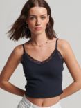 Superdry Rib Lace Trim Cami Top, Eclipse Navy
