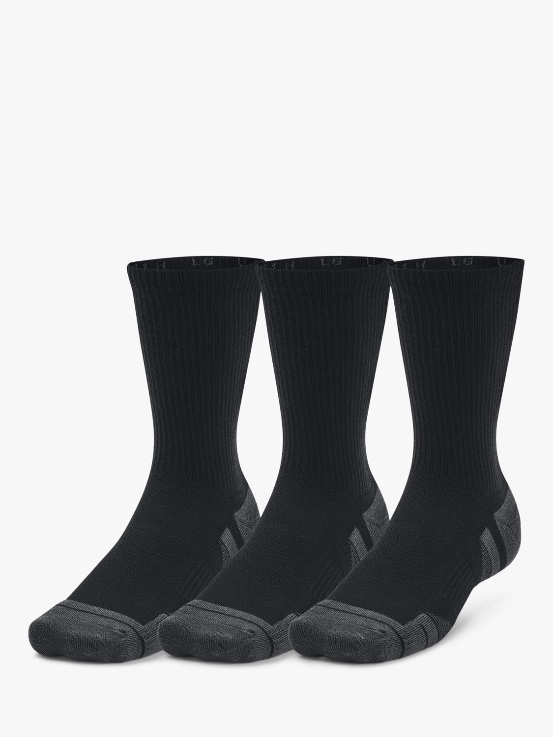Under Armour Performance Tech Crew Socks, Pack of 3, Black/Jet Gray, XL