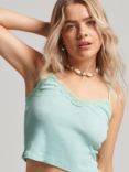Superdry Rib Lace Trim Cami Top, Minted Green Marl
