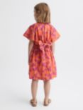Reiss Kids' Jeanie Floral Print Flutter Sleeve Dress, Orange/Multi