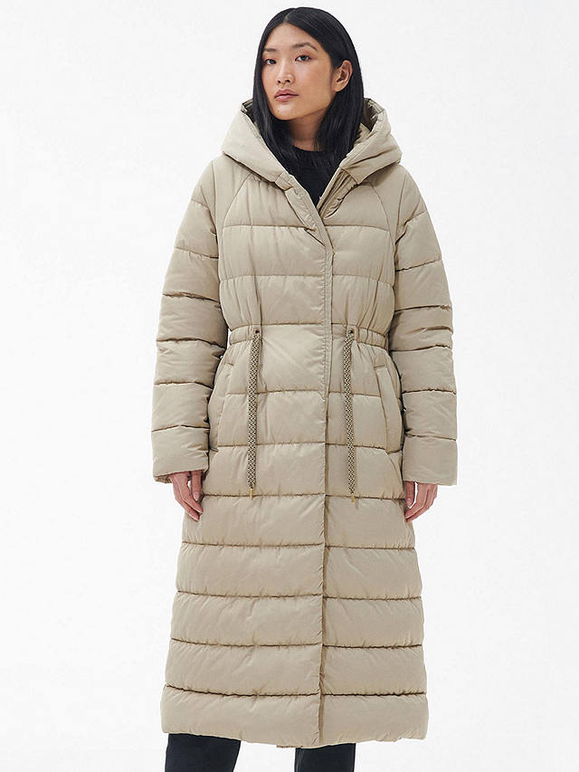 Barbour Alexandria Quilted Longline Coat, Fawn/Black at John Lewis ...