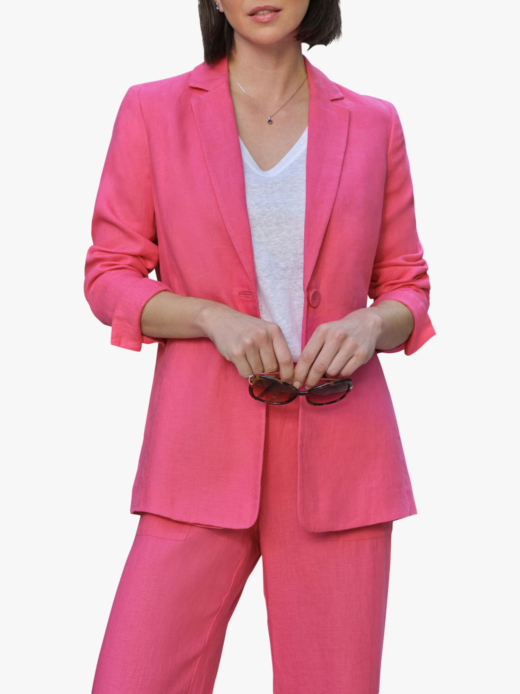 Pure Collection Longline Linen Blazer, Pink, 14