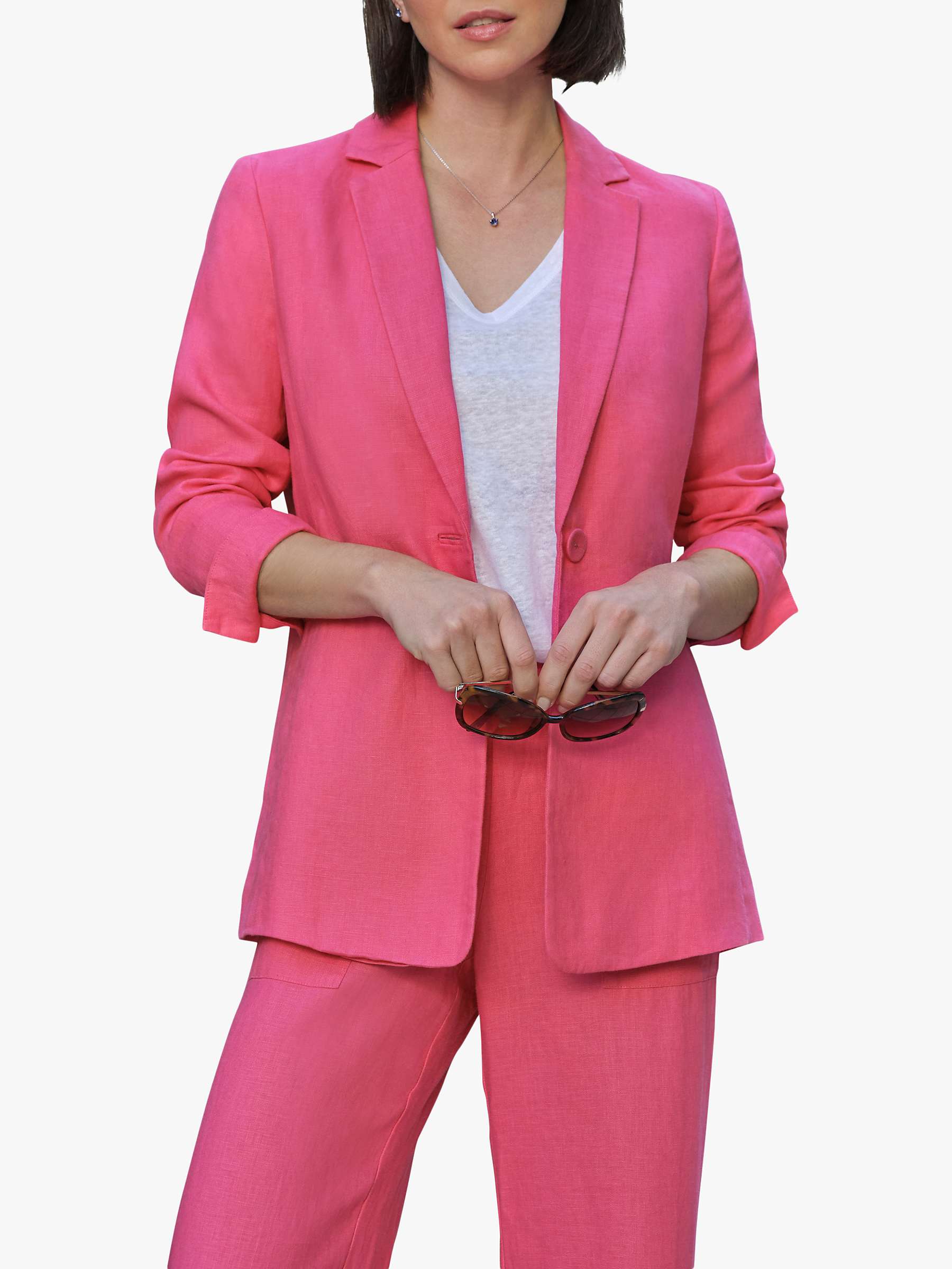 Buy Pure Collection Longline Linen Blazer, Pink Online at johnlewis.com