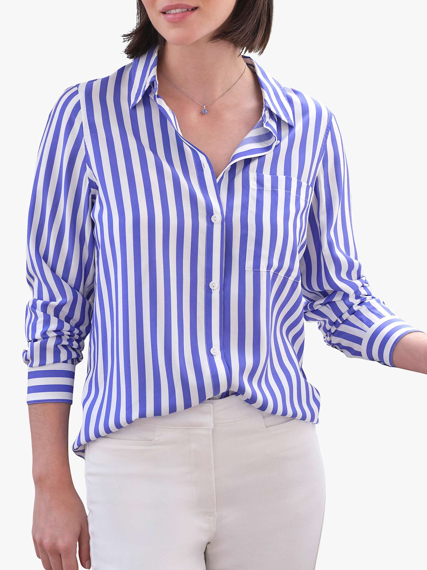 Buy Pure Collection Silk Blend Stripe Shirt, Blue Online at johnlewis.com