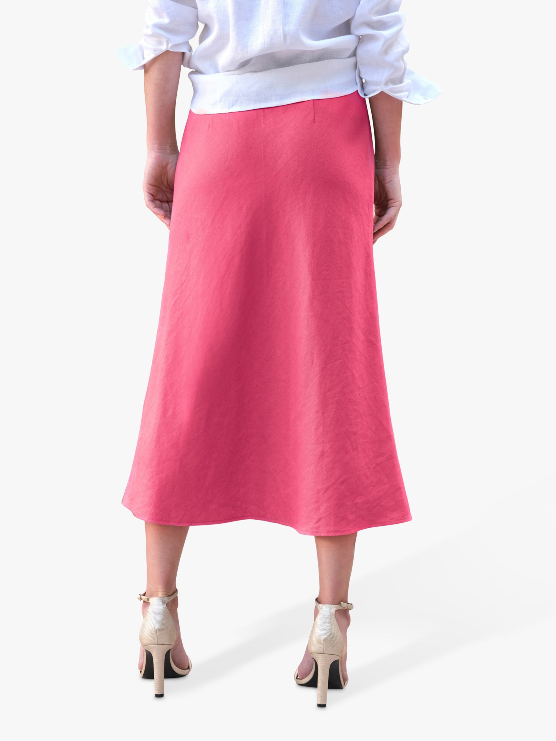 Pure Collection Laundered Linen Midi Skirt, Lipstick Pink at John Lewis ...