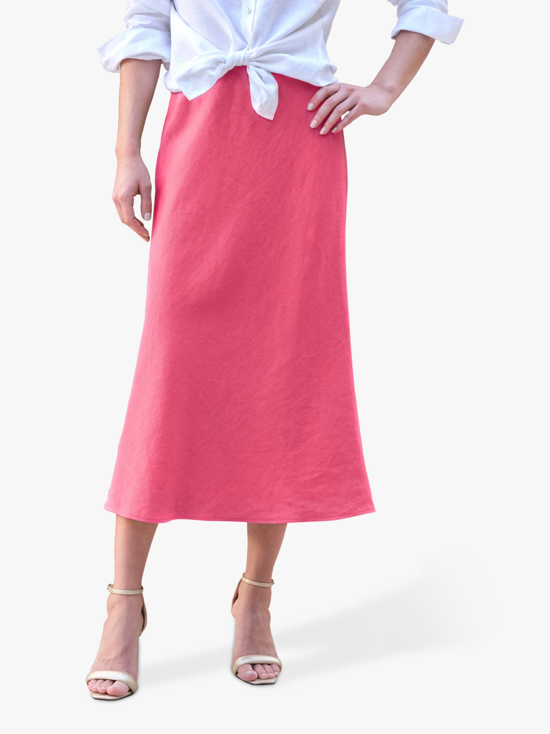 Buy Pure Collection Laundered Linen Midi Skirt, Lipstick Pink Online at johnlewis.com