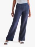 Pure Collection Laundered Linen Wide Leg Trouser, Navy