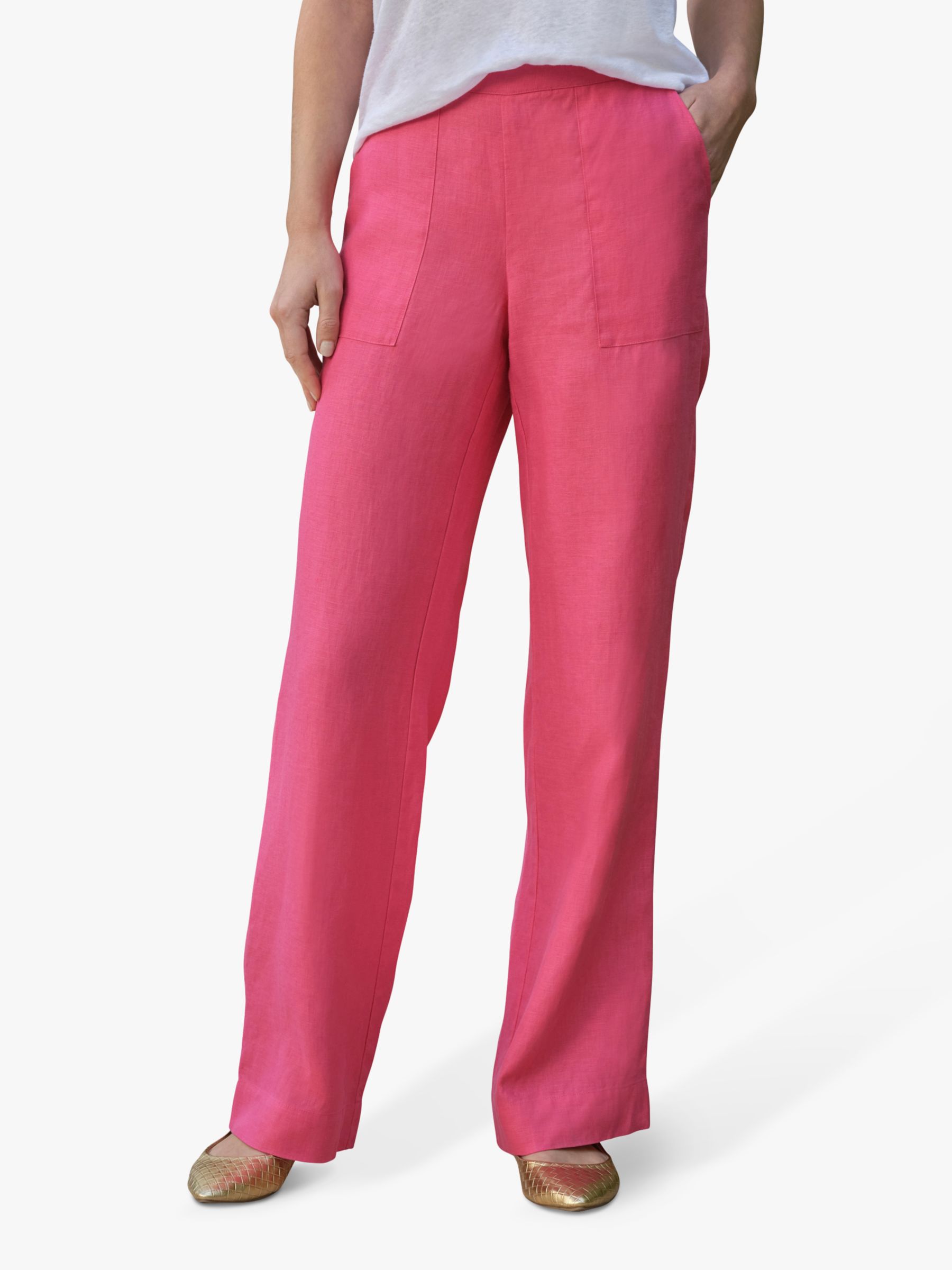 Pure Collection Laundered Linen Wide Leg Trouser, Lipstick Pink, 8