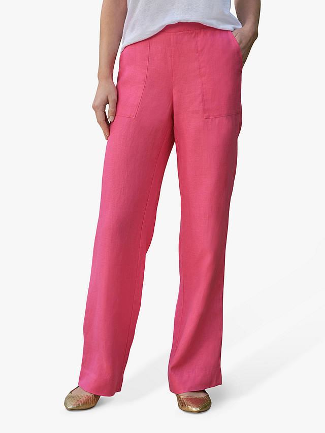 Pure Collection Laundered Linen Wide Leg Trouser, Lipstick Pink
