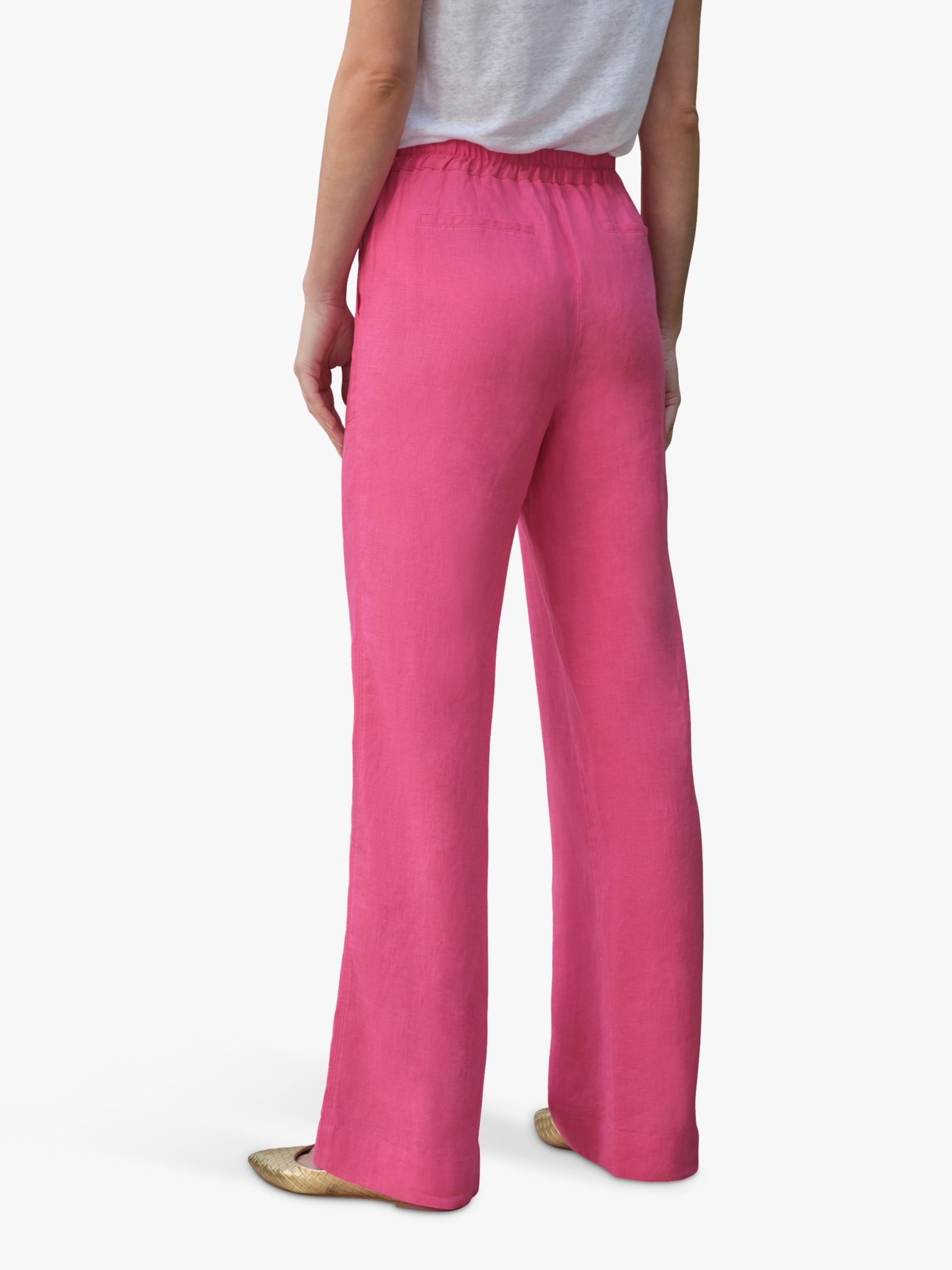 Pure Collection Laundered Linen Wide Leg Trouser, Lipstick Pink, 8