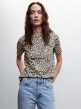 Mango Chalover Leopard Print Cotton T-Shirt, Brown