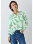 Rails Line Art Print Silk Shirt, Green