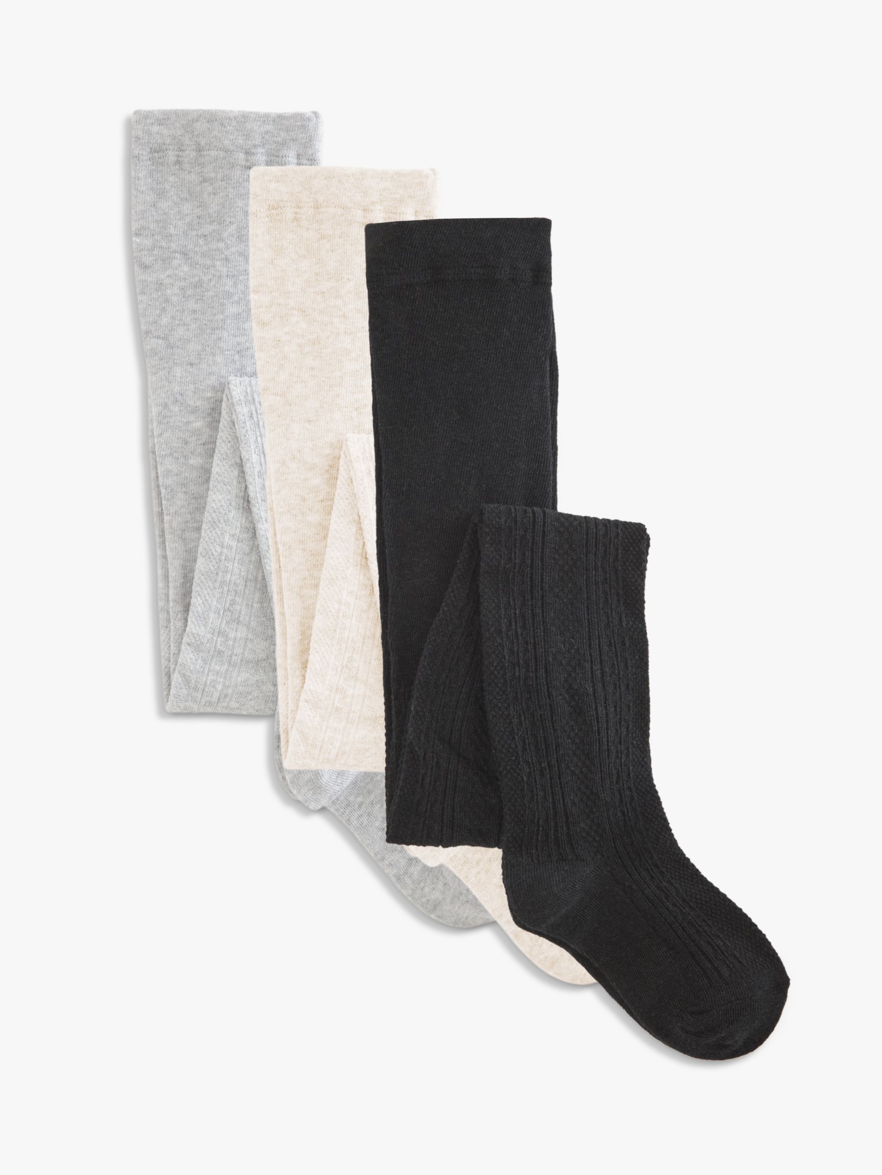 John Lewis Kids' Cable Knit Tights, Pack of 3, Black/Grey/Neutral at ...