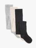 John Lewis Kids' Cable Knit Tights, Pack of 3, Black/Grey/Neutral