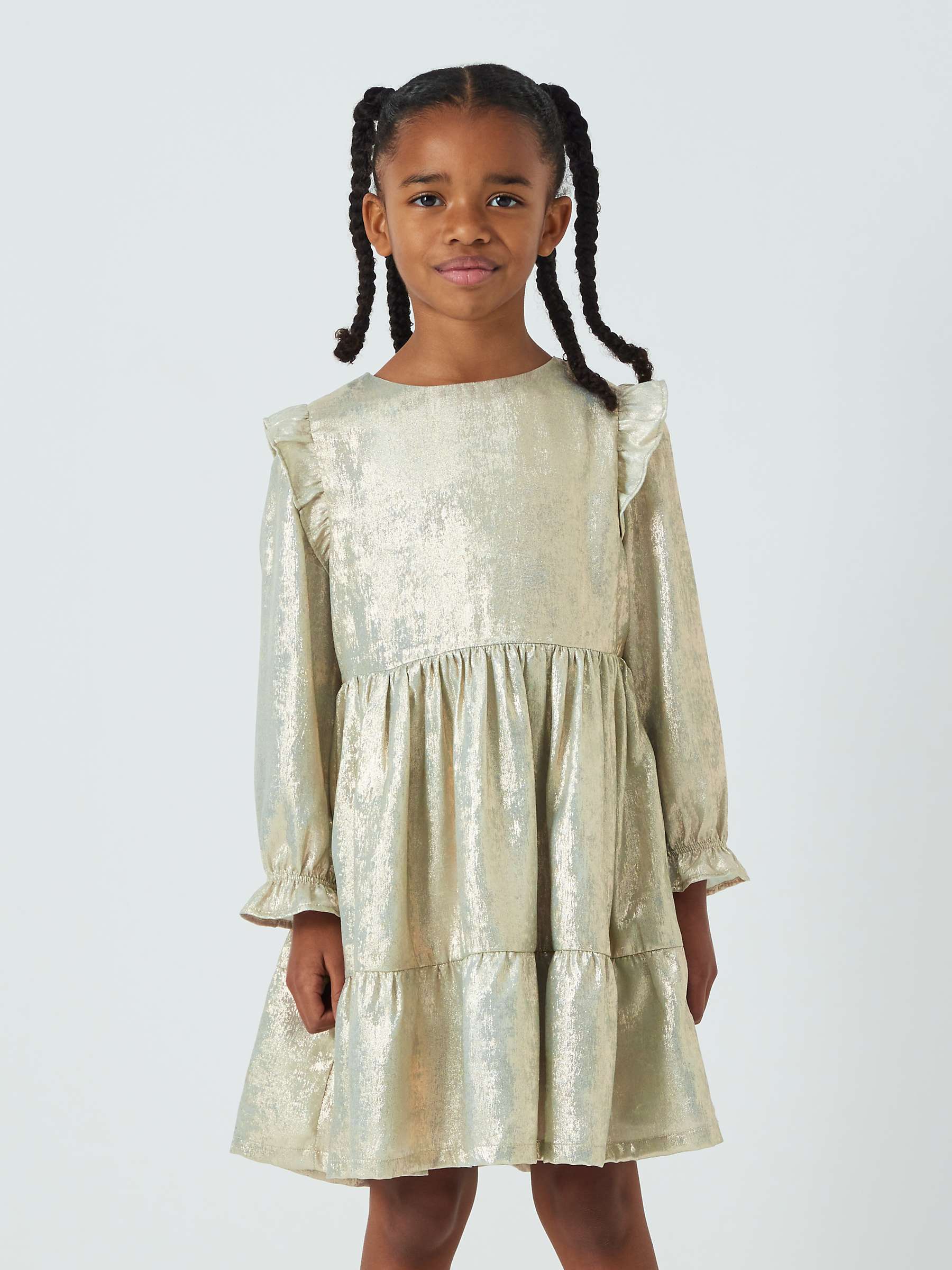Buy John Lewis Kids' Metallic Tiered Smock Dress, Blue/Gold Online at johnlewis.com