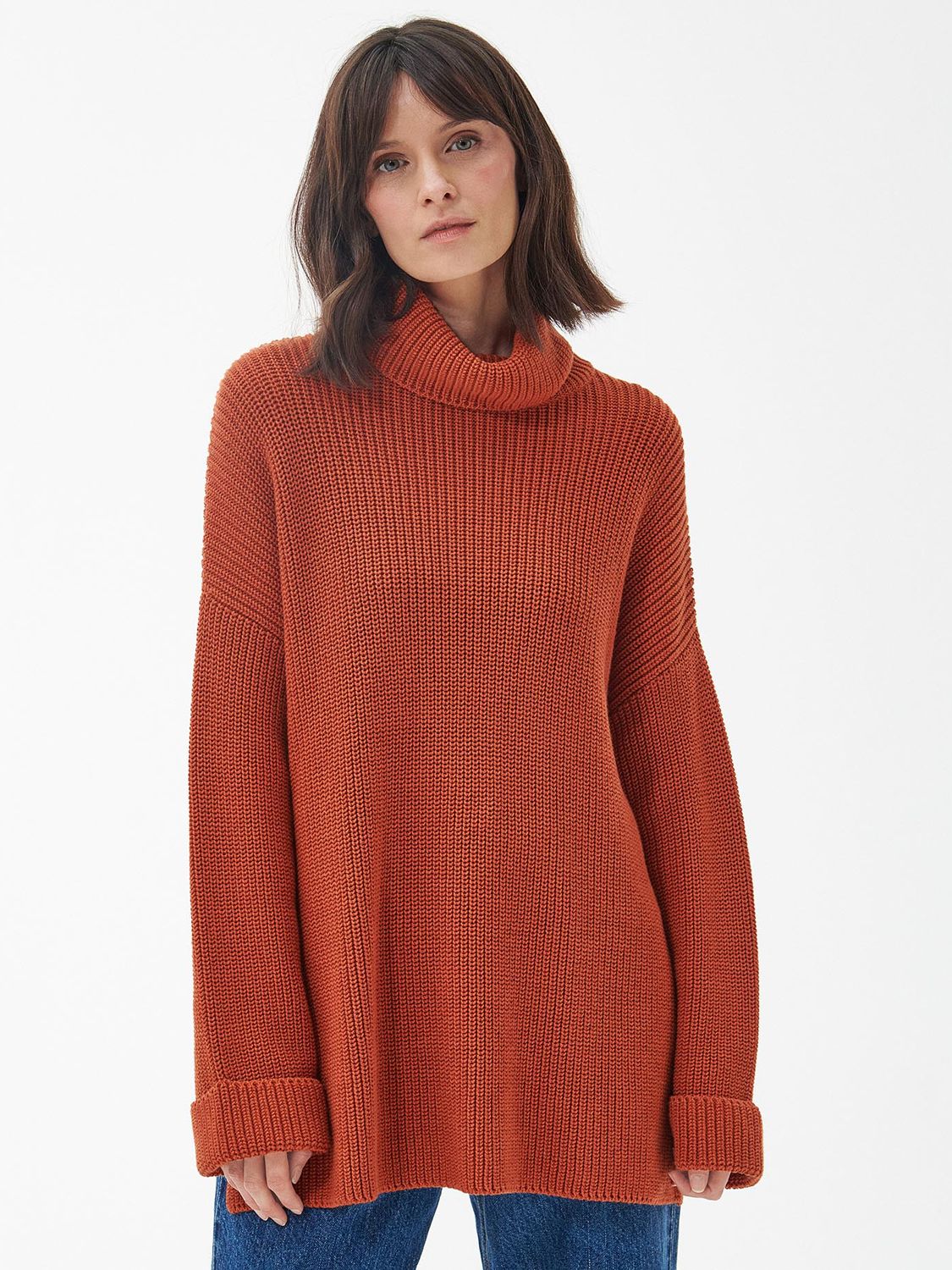 Barbour Stitch Cotton Wool Blend Cape Jumper, Spiced Pumpkin