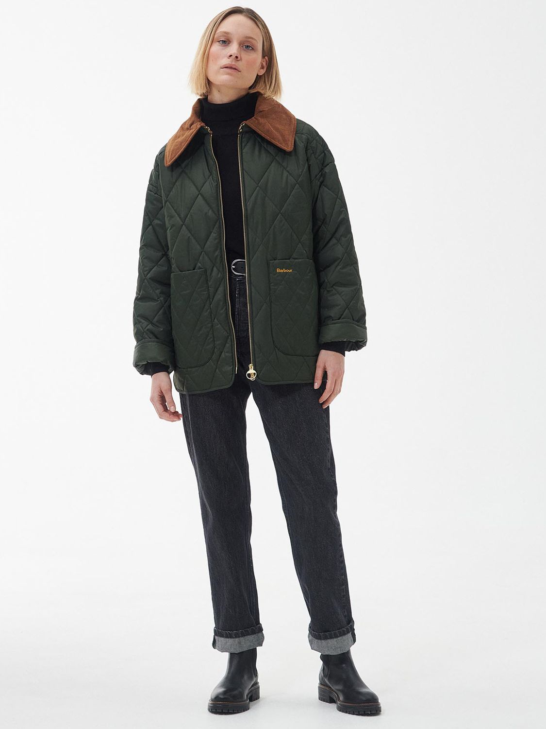 Barbour Woodhall Quilted Jacket, Sage at John Lewis & Partners