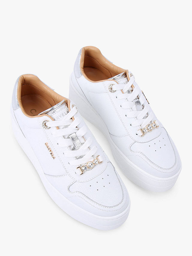Carvela District Leather Flatform Trainers, White at John Lewis & Partners